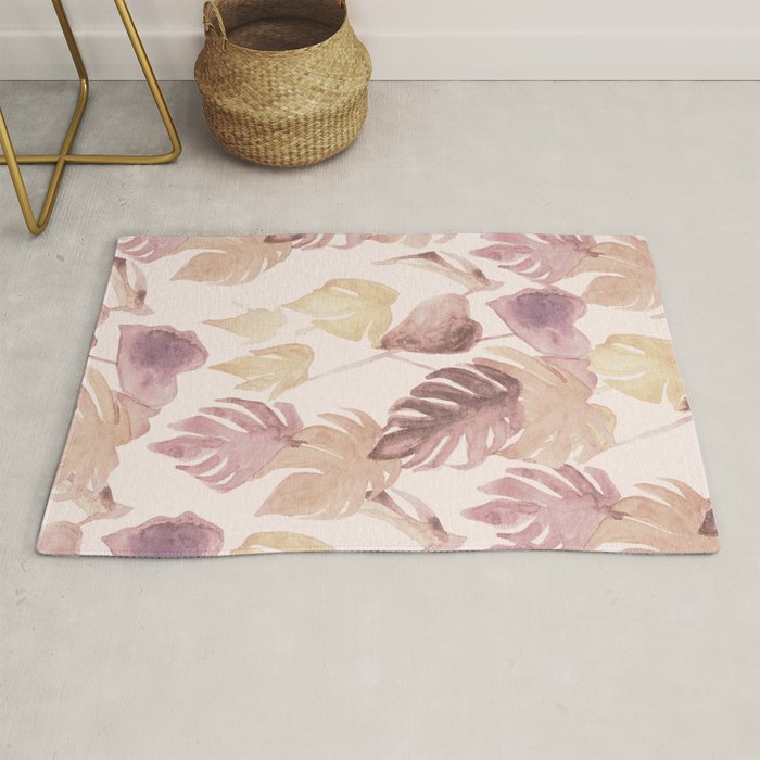 Modern boho pink tropical watercolour palms Rug Gallery Image 1