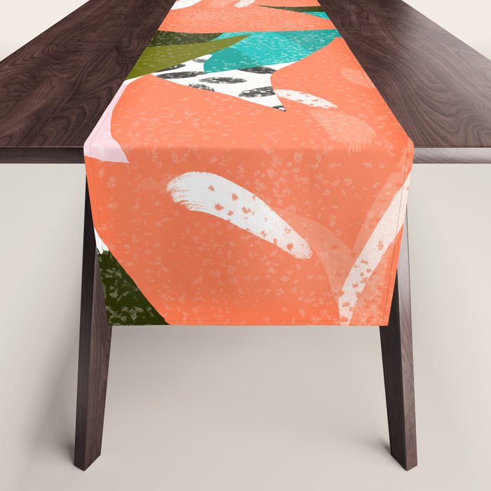 Forever in My Garden | Abstract Botanical Nature Plants Floral Painting | Quirky Modern Contemporary Table Runner Gallery Image 1