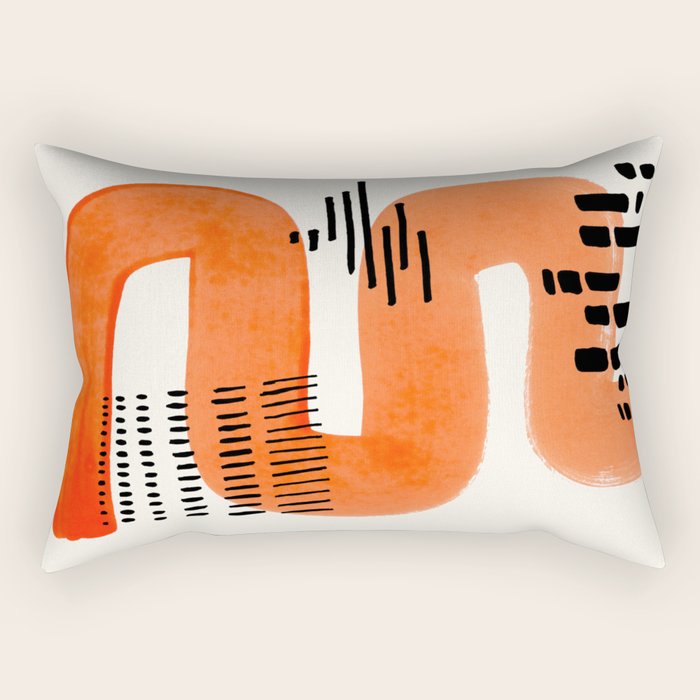 Mid Century Modern abstract Minimalist Fun Colorful Shapes Patterns Orange Watercolor Wiggle Stroke Rectangular Pillow Gallery Image 1