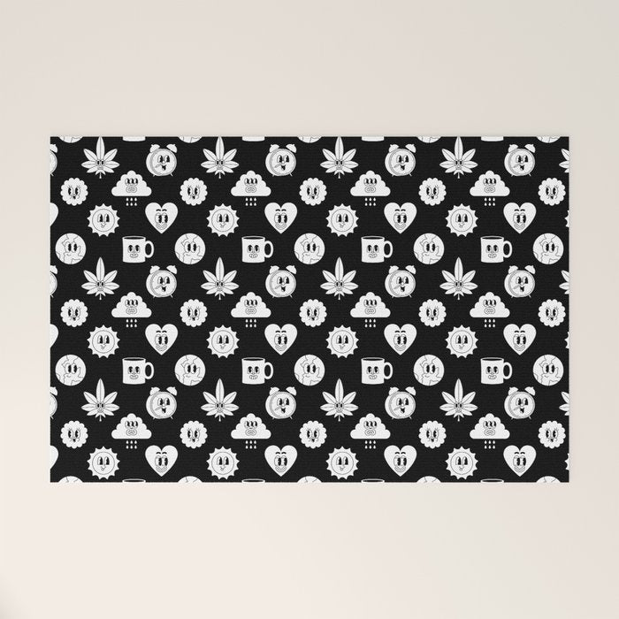 Retro cartoon character sticker pattern Welcome Mat Gallery Image 1