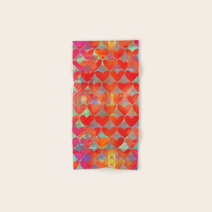 Love Overload, Maximalist Color Pop red Graphic Hearts, Valentine's Day Passion Colorful Bath Towel Gallery Image 1