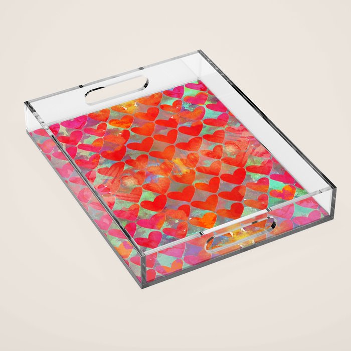 Love Overload, Maximalist Color Pop red Graphic Hearts, Valentine's Day Passion Colorful Acrylic Tray Gallery Image 1