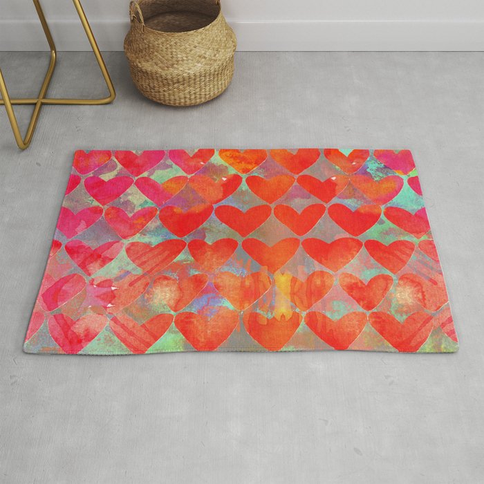 Love Overload, Maximalist Color Pop red Graphic Hearts, Valentine's Day Passion Colorful Rug Gallery Image 1