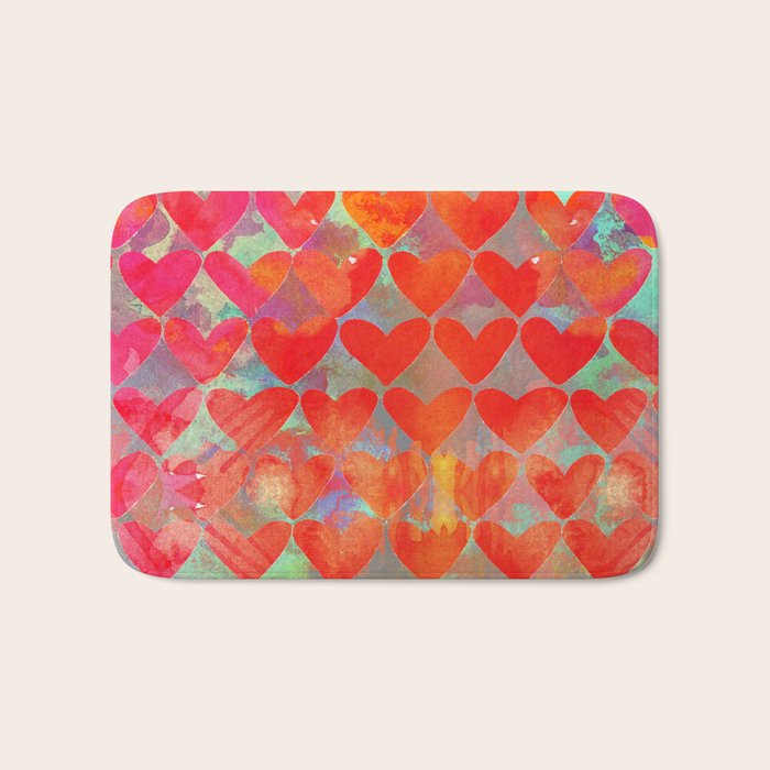 Love Overload, Maximalist Color Pop red Graphic Hearts, Valentine's Day Passion Colorful Bath Mat Gallery Image 1