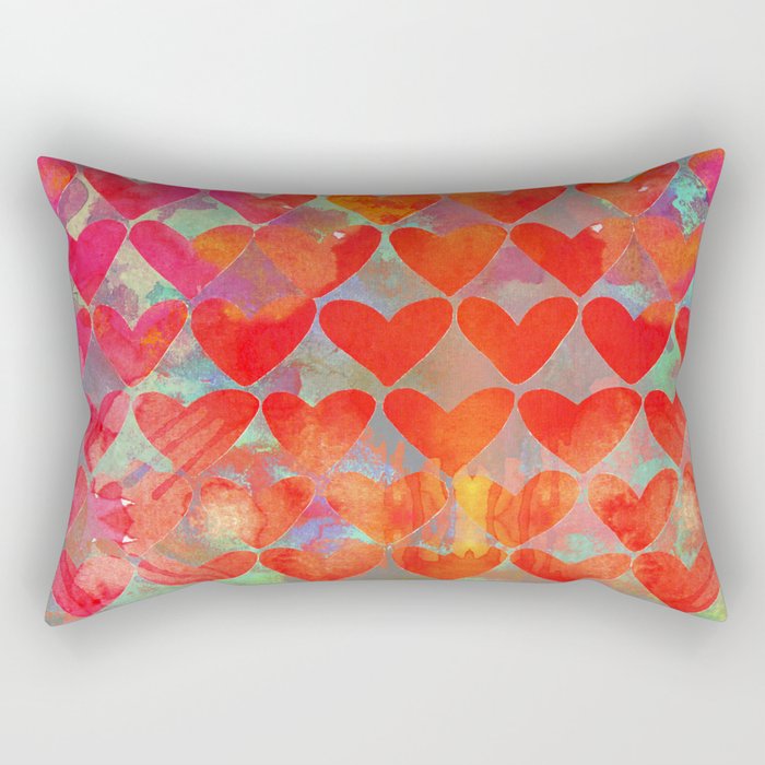 Love Overload, Maximalist Color Pop red Graphic Hearts, Valentine's Day Passion Colorful Rectangular Pillow Gallery Image 1
