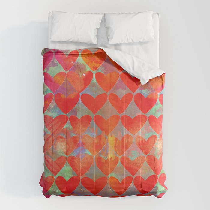 Love Overload, Maximalist Color Pop red Graphic Hearts, Valentine's Day Passion Colorful Comforter Gallery Image 6