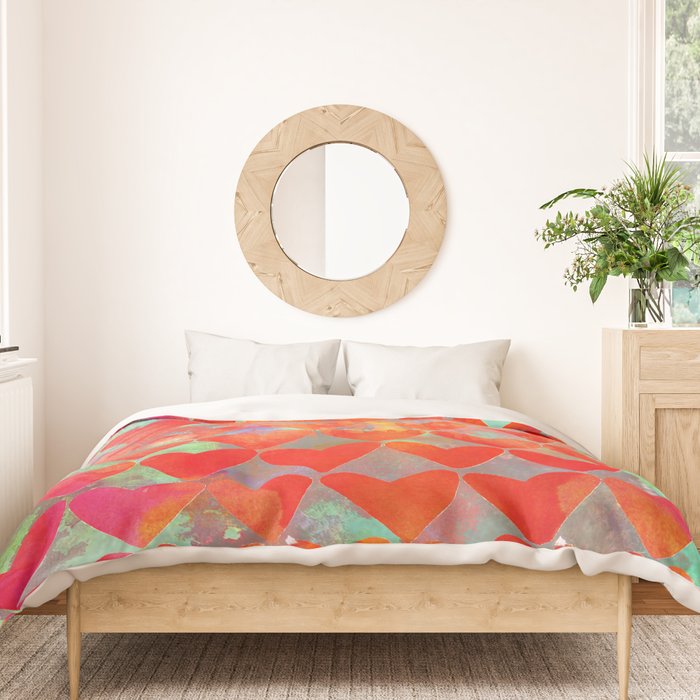 Love Overload, Maximalist Color Pop red Graphic Hearts, Valentine's Day Passion Colorful Duvet Cover Gallery Image 3