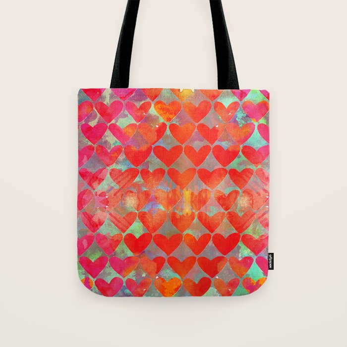 Love Overload, Maximalist Color Pop red Graphic Hearts, Valentine's Day Passion Colorful Tote Bag Gallery Image 1