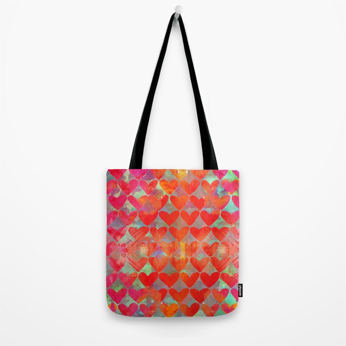 Love Overload, Maximalist Color Pop red Graphic Hearts, Valentine's Day Passion Colorful Tote Bag Gallery Image 2
