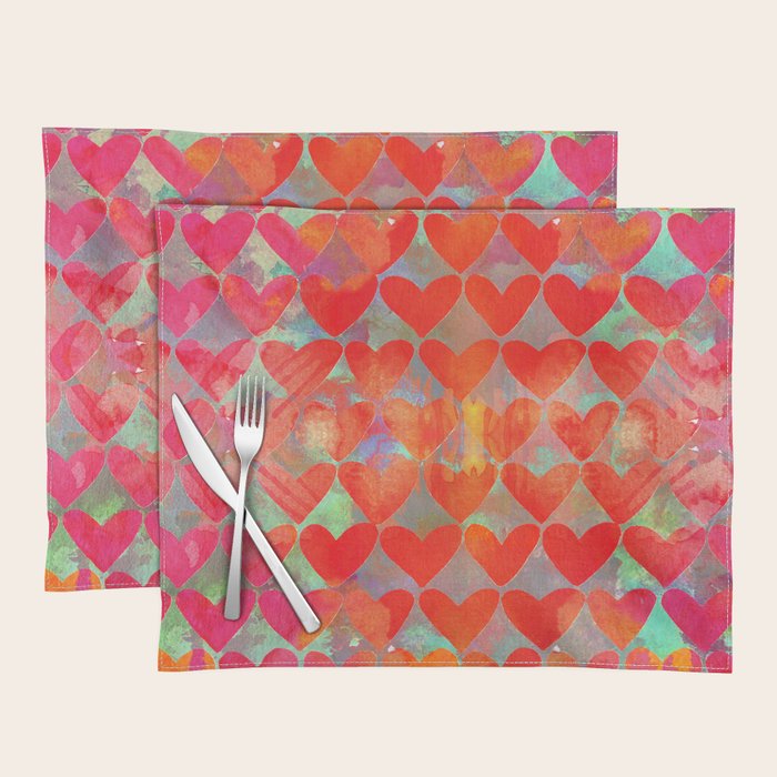 Love Overload, Maximalist Color Pop red Graphic Hearts, Valentine's Day Passion Colorful Placemat Gallery Image 1