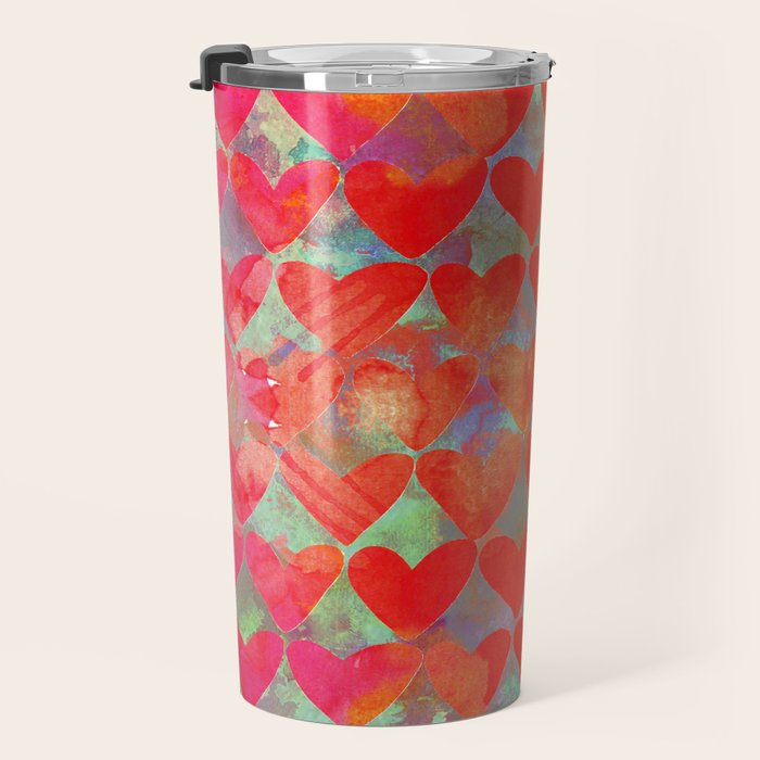 Love Overload, Maximalist Color Pop red Graphic Hearts, Valentine's Day Passion Colorful Travel Mug Gallery Image 3