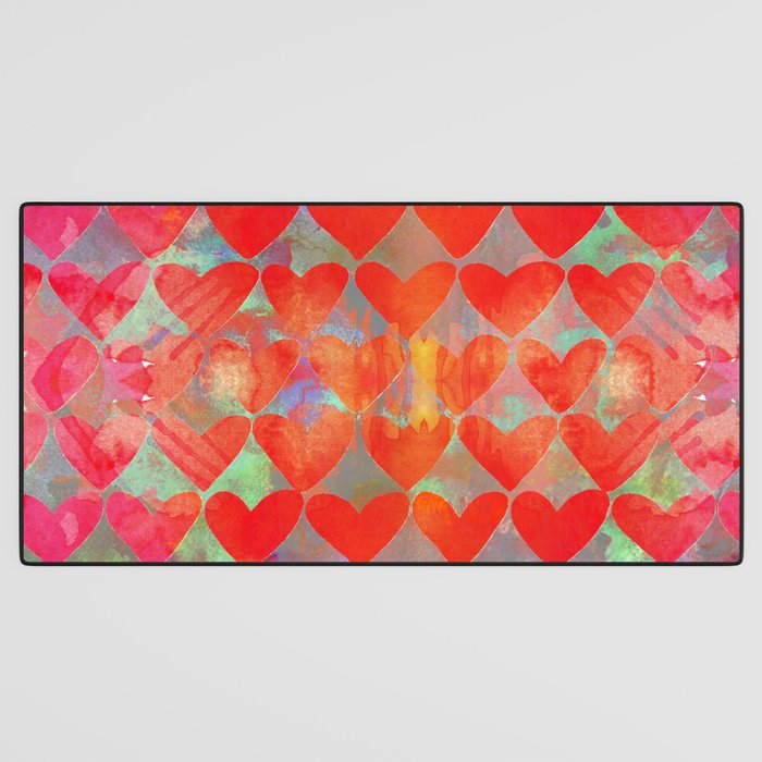 Love Overload, Maximalist Color Pop red Graphic Hearts, Valentine's Day Passion Colorful Desk Mat Gallery Image 3