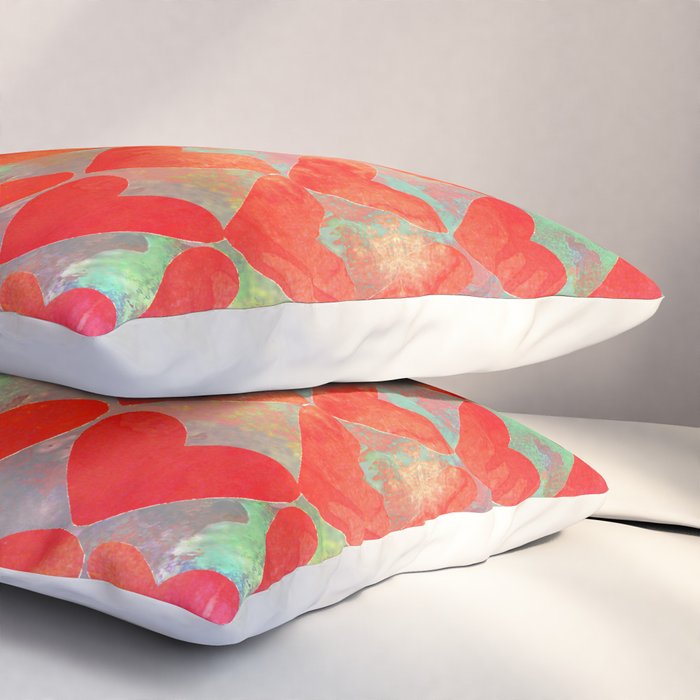 Love Overload, Maximalist Color Pop red Graphic Hearts, Valentine's Day Passion Colorful Pillow Sham Gallery Image 3