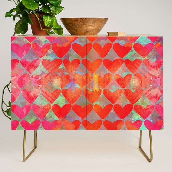 Love Overload, Maximalist Color Pop red Graphic Hearts, Valentine's Day Passion Colorful Credenza Gallery Image 1