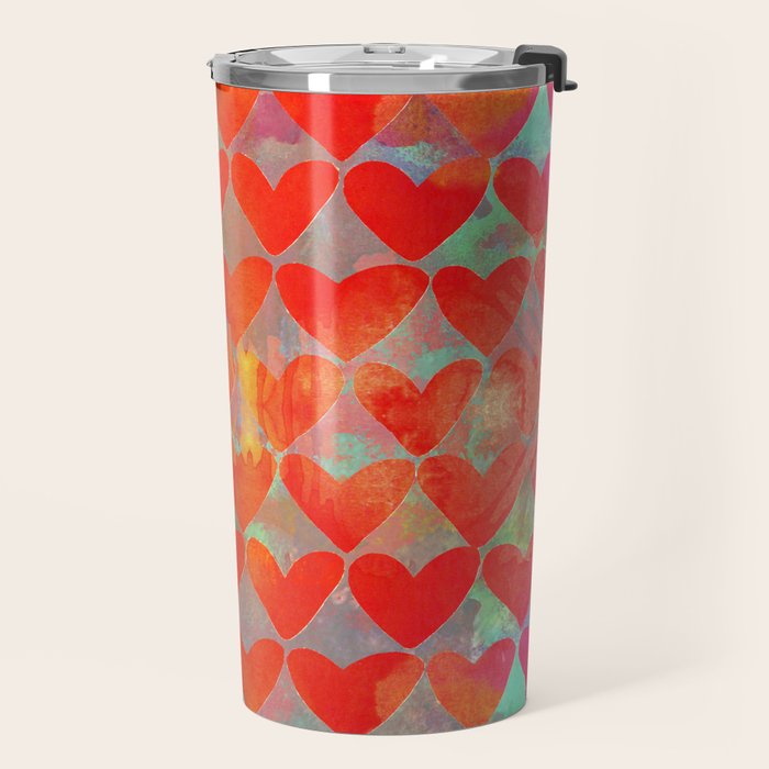 Love Overload, Maximalist Color Pop red Graphic Hearts, Valentine's Day Passion Colorful Travel Mug Gallery Image 2