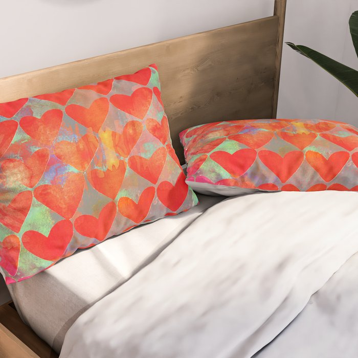 Love Overload, Maximalist Color Pop red Graphic Hearts, Valentine's Day Passion Colorful Pillow Sham Gallery Image 2