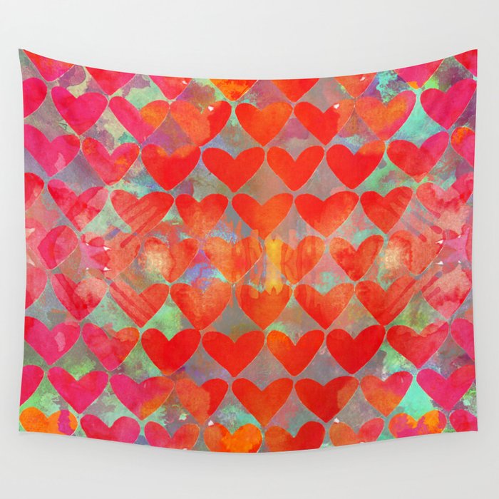 Love Overload, Maximalist Color Pop red Graphic Hearts, Valentine's Day Passion Colorful Wall Tapestry Gallery Image 4