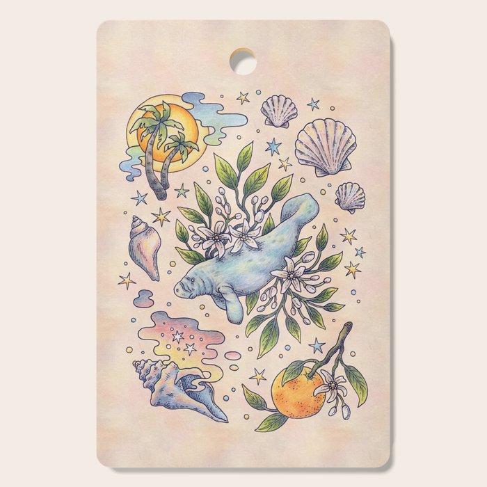 Orange Blossom Manatee | Ocean Nature Art Cutting Board Gallery Image 1