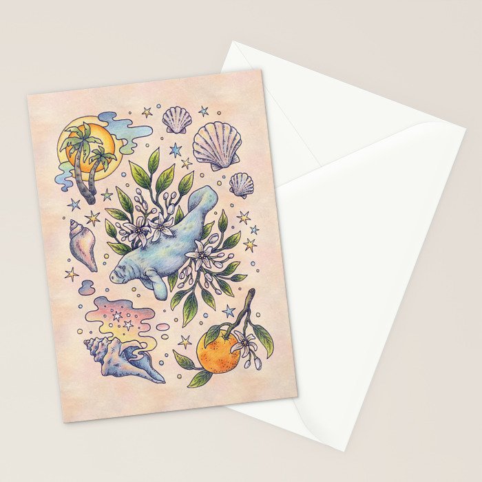 Orange Blossom Manatee | Ocean Nature Art Stationery Card Gallery Image 2