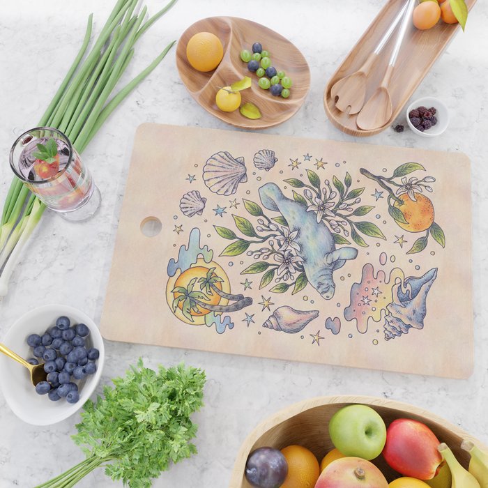 Orange Blossom Manatee | Ocean Nature Art Cutting Board Gallery Image 2