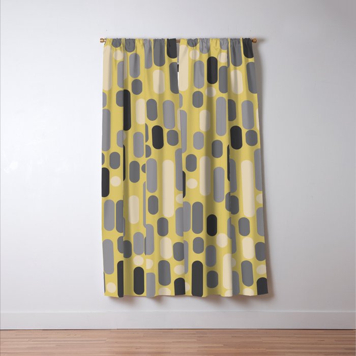 Morningside Heights Midcentury Modern Pattern in Retro Gray, Cream, and Yellow Window Curtain Gallery Image 3