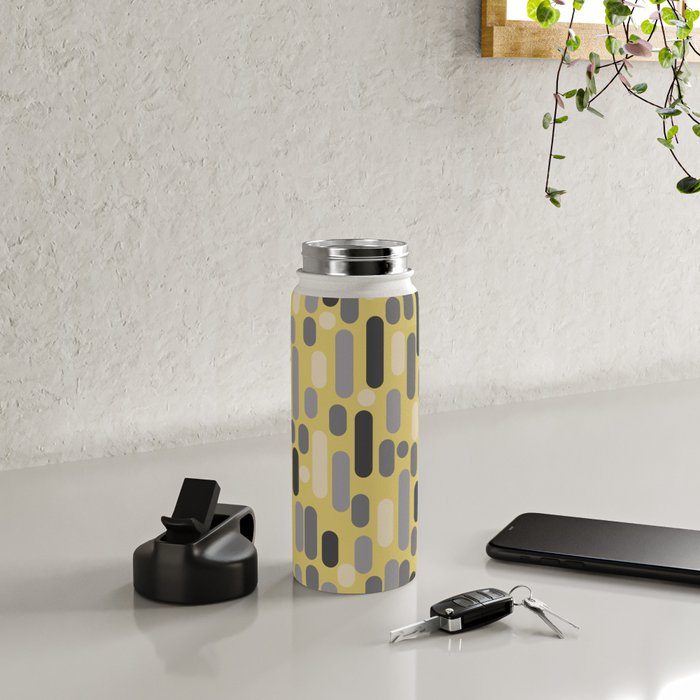 Morningside Heights Midcentury Modern Pattern in Retro Gray, Cream, and Yellow Water Bottle Gallery Image 4