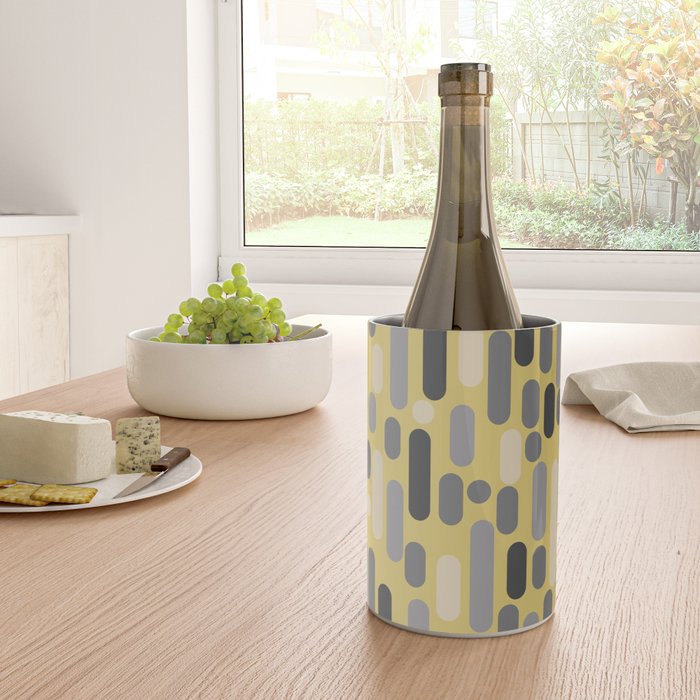 Morningside Heights Midcentury Modern Pattern in Retro Gray, Cream, and Yellow Wine Chiller Gallery Image 4