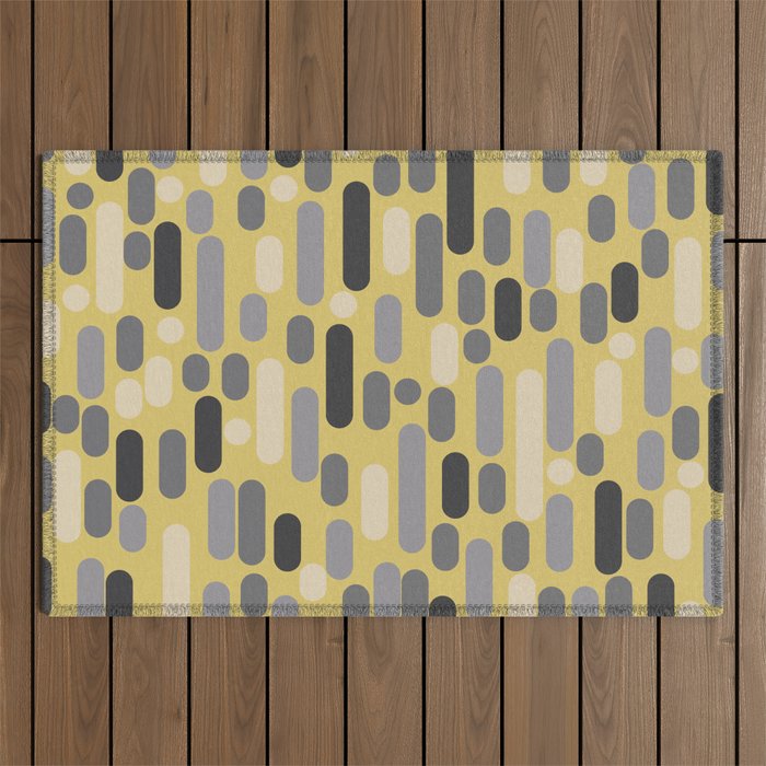 Morningside Heights Midcentury Modern Pattern in Retro Gray, Cream, and Yellow Outdoor Rug Gallery Image 1