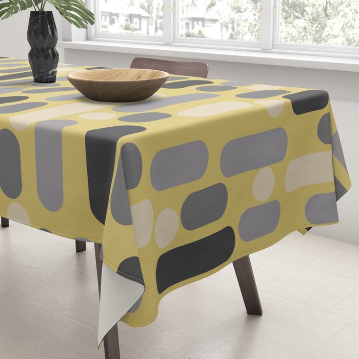 Morningside Heights Midcentury Modern Pattern in Retro Gray, Cream, and Yellow Tablecloth Gallery Image 3
