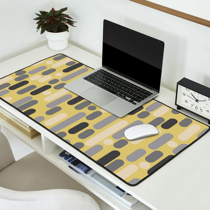 Morningside Heights Midcentury Modern Pattern in Retro Gray, Cream, and Yellow Desk Mat Gallery Image 2