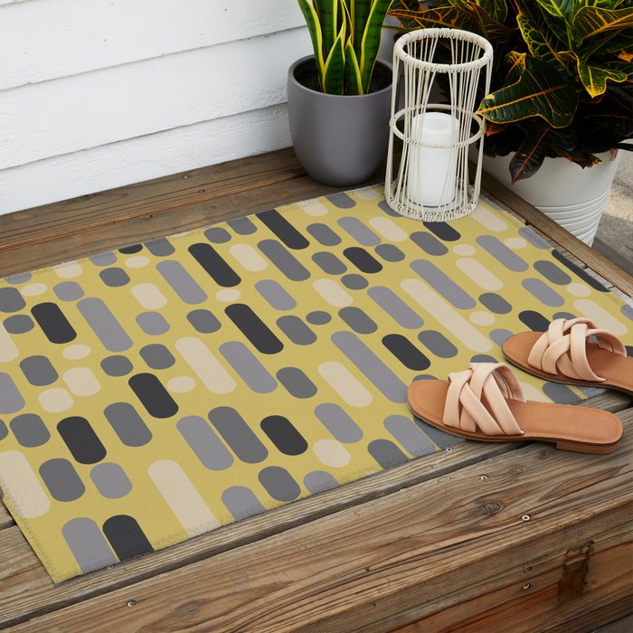 Morningside Heights Midcentury Modern Pattern in Retro Gray, Cream, and Yellow Outdoor Rug Gallery Image 2