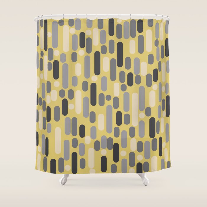 Morningside Heights Midcentury Modern Pattern in Retro Gray, Cream, and Yellow Shower Curtain Gallery Image 1