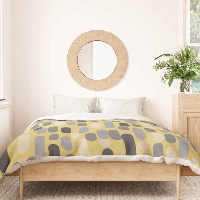Morningside Heights Midcentury Modern Pattern in Retro Gray, Cream, and Yellow Duvet Cover Gallery Image 3