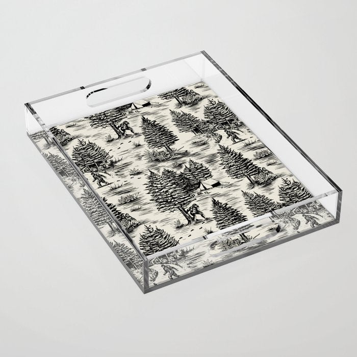 Bigfoot / Sasquatch Toile de Jouy in Black Acrylic Tray Gallery Image 1
