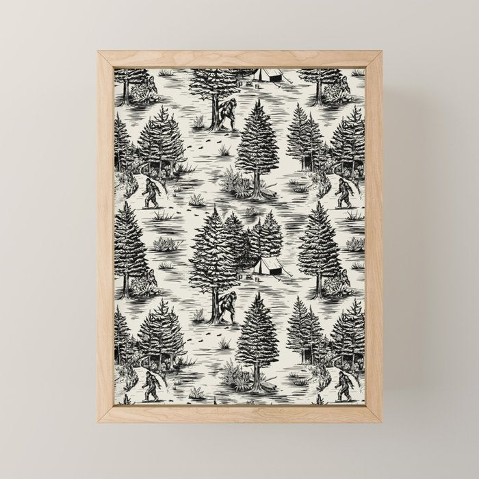 Bigfoot / Sasquatch Toile de Jouy in Black Mini Art Print Gallery Image 1