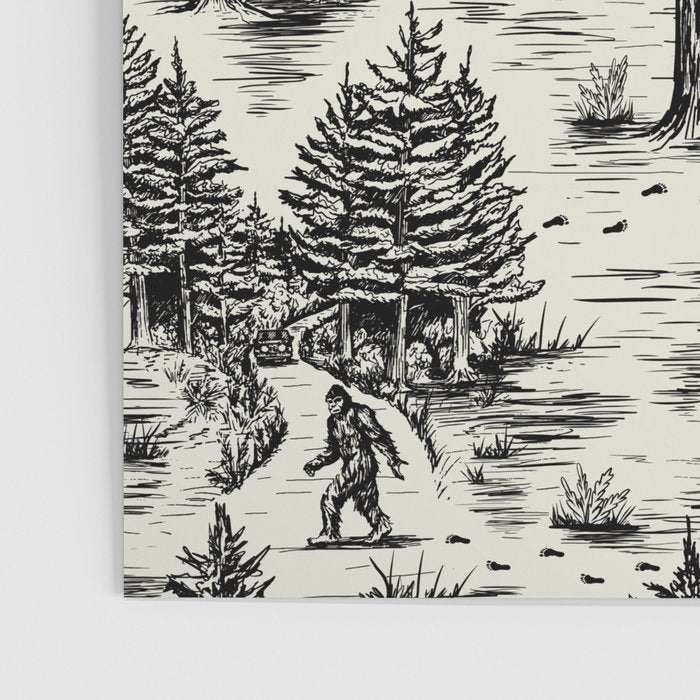 Bigfoot / Sasquatch Toile de Jouy in Black Poster Gallery Image 3