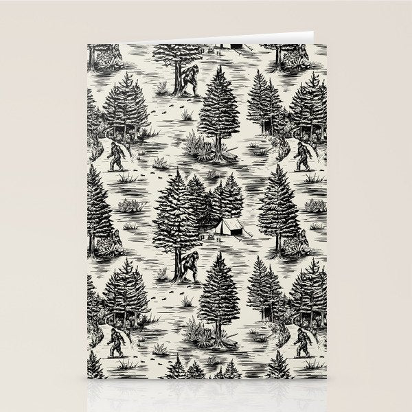 Bigfoot / Sasquatch Toile de Jouy in Black Stationery Card Gallery Image 2