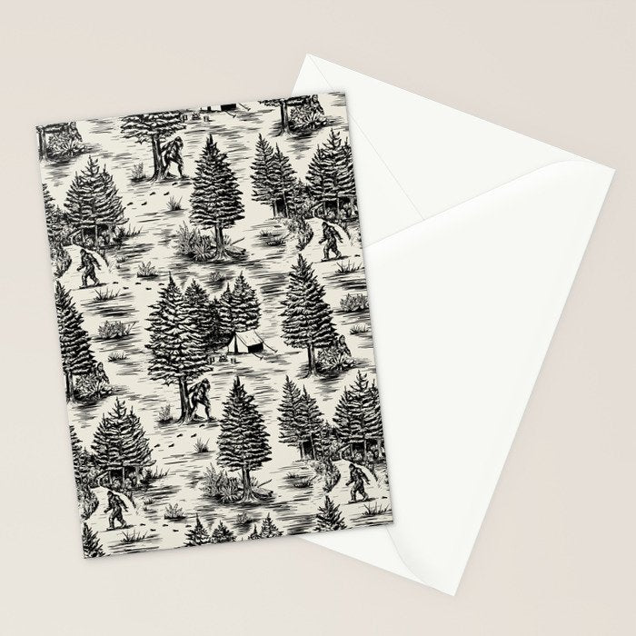 Bigfoot / Sasquatch Toile de Jouy in Black Stationery Card Gallery Image 2