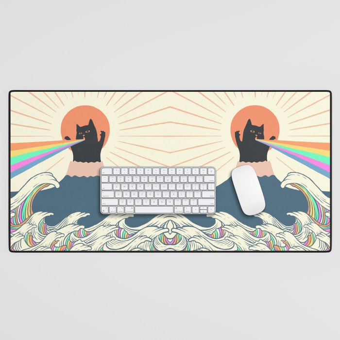 Meowtain cat 5 rainbow wave catzilla  Desk Mat Gallery Image 1