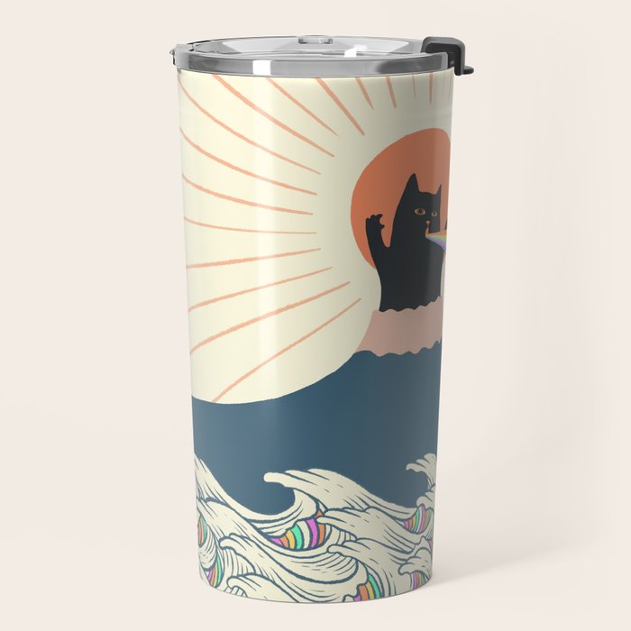 Meowtain cat 5 rainbow wave catzilla  Travel Mug Gallery Image 2