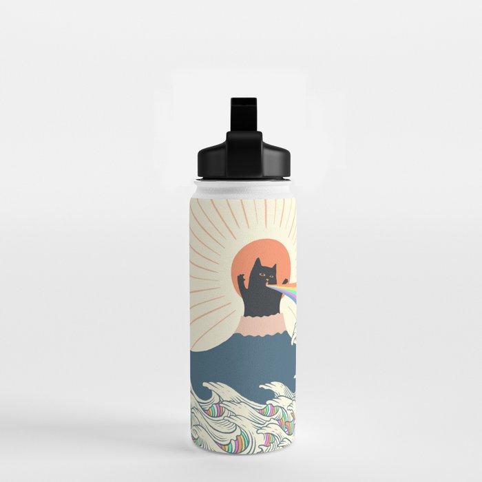 Meowtain cat 5 rainbow wave catzilla  Water Bottle Gallery Image 2