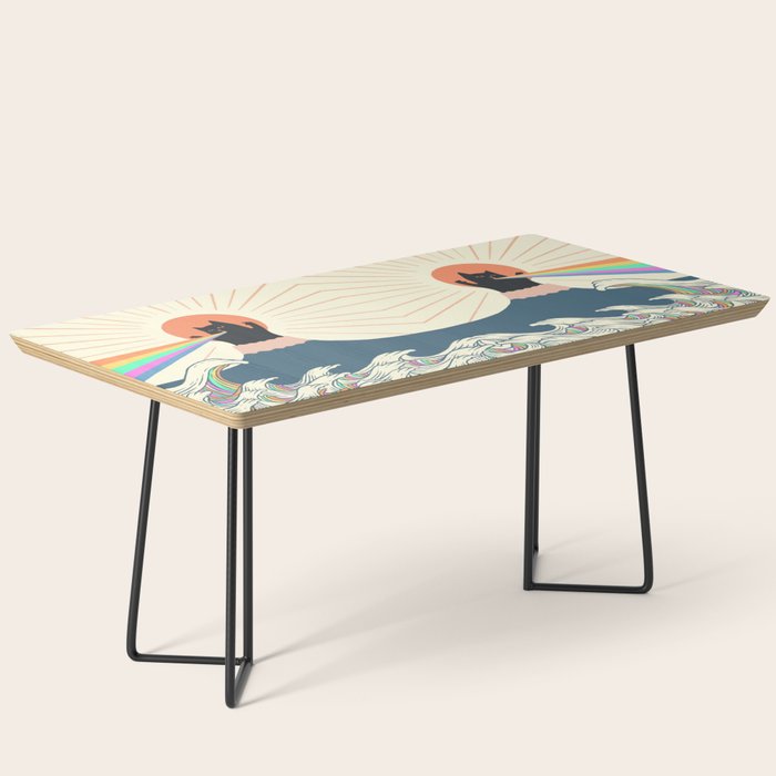 Meowtain cat 5 rainbow wave catzilla  Coffee Table Gallery Image 1