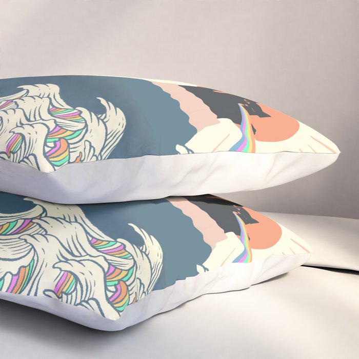 Meowtain cat 5 rainbow wave catzilla  Pillow Sham Gallery Image 3