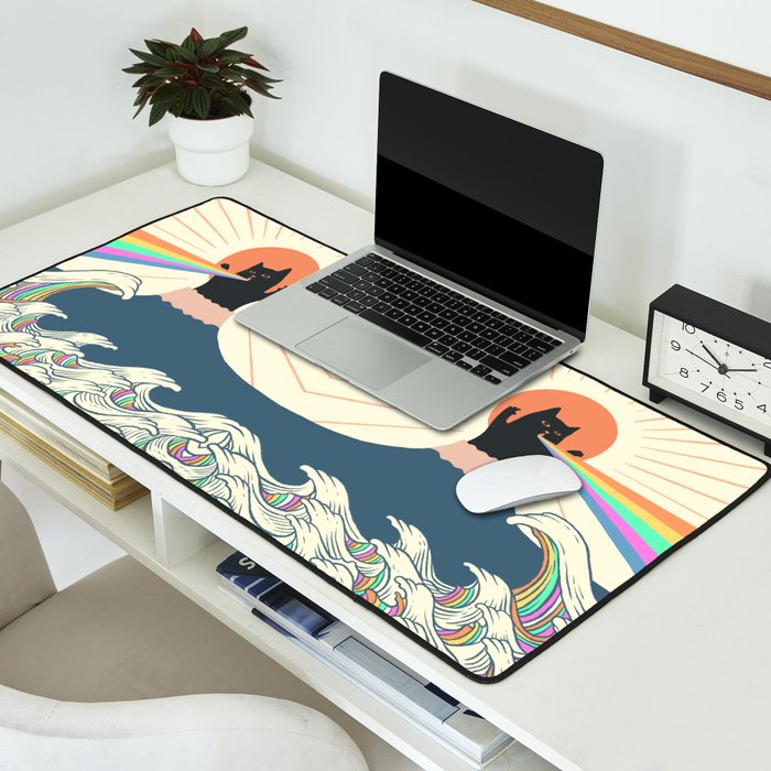 Meowtain cat 5 rainbow wave catzilla  Desk Mat Gallery Image 2