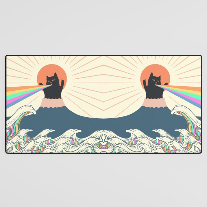 Meowtain cat 5 rainbow wave catzilla  Desk Mat Gallery Image 3