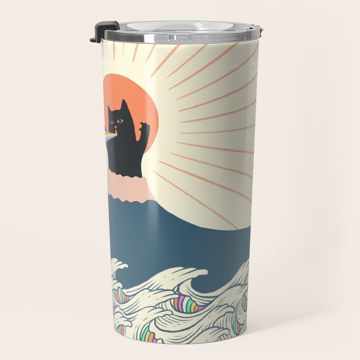 Meowtain cat 5 rainbow wave catzilla  Travel Mug Gallery Image 3
