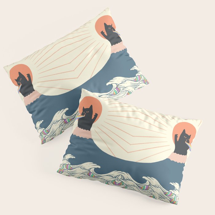 Meowtain cat 5 rainbow wave catzilla  Pillow Sham Gallery Image 1
