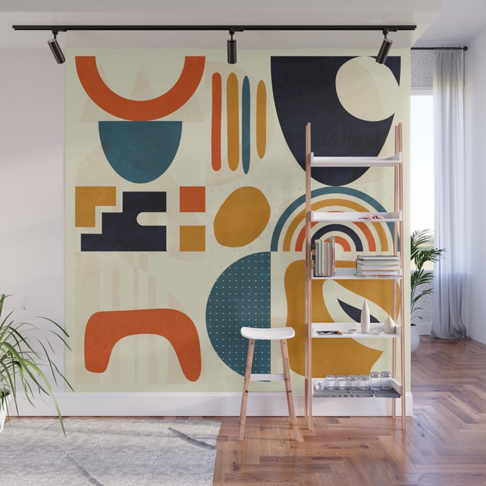 mid century shapes geometric abstract color 3 Wall Mural Gallery Image 1