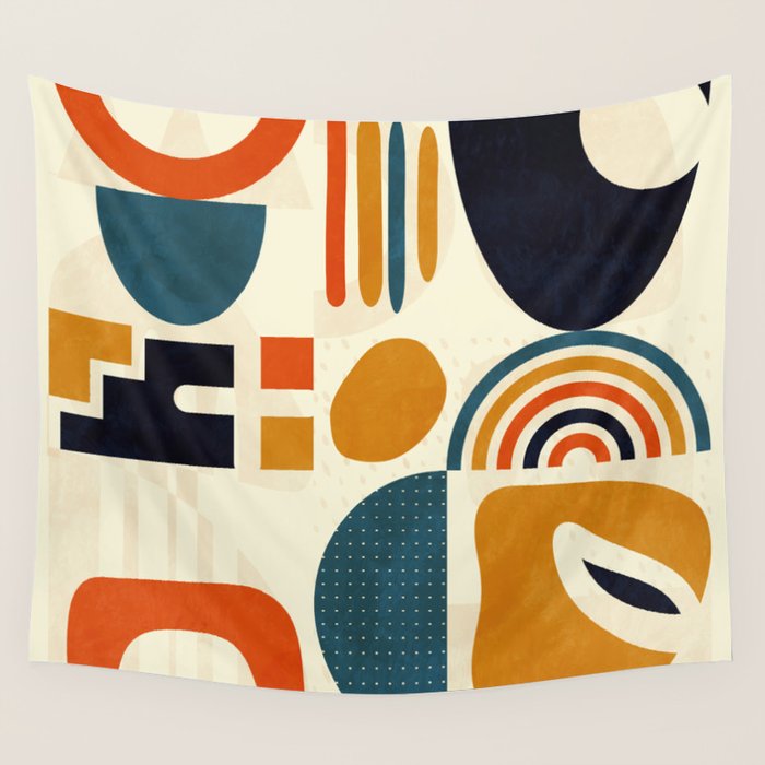 mid century shapes geometric abstract color 3 Wall Tapestry Gallery Image 4