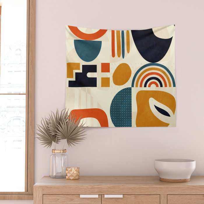 mid century shapes geometric abstract color 3 Wall Tapestry Gallery Image 2